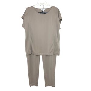 Pure Jill Sand Washed Lounge Set Short Sleeve Top Size M Tapered Pants Size LP